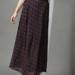 SHOWOFF Women Navy Blue & Red Floral Printed Flared Maxi Skirt-image-18