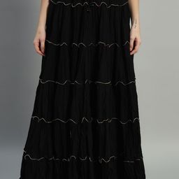 ZRI Women Pure Cotton Tiered Flared Maxi Skirt-picture-26