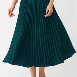 AASK Pleated Crepe Midi Flared Skirt-image-87