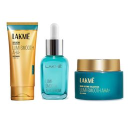 Lakme Set of Lumi-Smooth 8% AHA+ Face Serum 15 ml + Facewash 100 ml + Day Cream 50 g-1