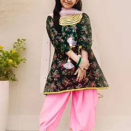 Fayon Kids Girls Floral Printed Regular Pure Cotton Kurti with Salwar & With Dupatta-image-70