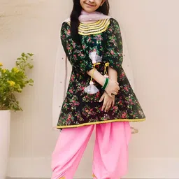 Fayon Kids Girls Floral Printed Regular Pure Cotton Kurti with Salwar & With Dupatta-46