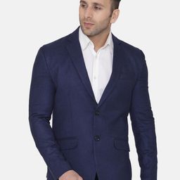 Wintage Men Blue Solid Regular-Fit Single-Breasted Woolen Blazer-image-40