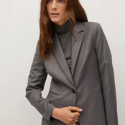 MANGO Women Charcoal Grey Sustainable Solid Single-Breasted Formal Blazer-picture-12