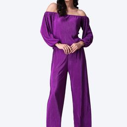Popwings Striped Self Design Off Shoulder Top With Trouser-11
