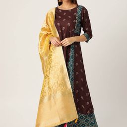 all about you Brown Bandhani Printed Regular Liva Kurta with Palazzos-image-98