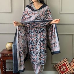 KALINI Floral Printed Regular Kurta with Palazzos & With Dupatta-picture-6
