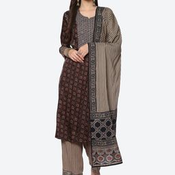 Biba Women Black Ethnic Motifs Printed Kurta with Palazzos & With Dupatta-image-71