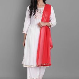 Ziva Fashion Women White Embroidered Panelled Kurti with Palazzos & With Dupatta-picture-47