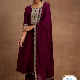 Libas Purple Floral Yoke Design Regular Kurta with Palazzos & With Dupatta-picture-1