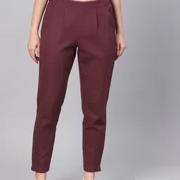 Jaipur Kurti Women Burgundy Regular Fit Solid Trousers-13