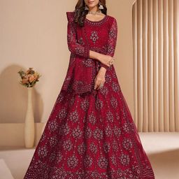 Aika Ethnic Motifs Embroidered Net Fit & Flare Maxi Dress-image-52