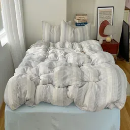 JC HOME Blue & White Striped Double King Regular Bedding Set-image-48