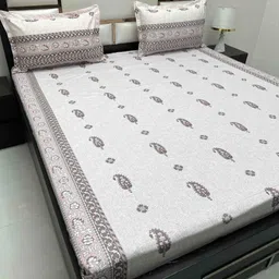 Pure Decor Pink & Pink Ethnic Motifs 300 TC Queen Bedsheet with 2 Pillow Covers-image-83