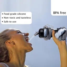Kuber Industries Black Pack of 4 Collapsible Water Bottles With Flip Cap-600 ml Each image 2