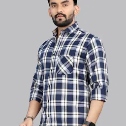 allan peter Men Classic Tartan Checks Opaque Checked Casual Shirt-image-79