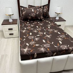 Pure Decor Brown And Beige Floral Printed 260 TC Single Bedsheet Set 1.73 m x 2.36 m-picture-27