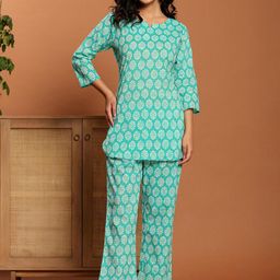 Ragavi Printed Pure Cotton Round Neck Top With Trousers Co-Ords Set-picture-55