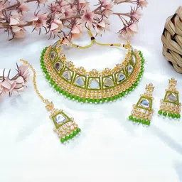 VATSALYA creation Alloy Gold- plated Green Jewellery Set-image-51