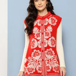 BAESD Women Floral Self Design Round Neck Full Sleeve Woollen Regular Cardigan-picture-10