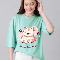 Kotty Women Graphic Printed Round Neck Cotton Oversized T-shirt-picture-28