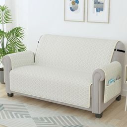 Story@home Off White Self Design Microfiber 2 Seater Sofa Cover With Arms-image-100