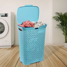RUBOXA Blue Self-Designed Breathable Large Laundry Basket With Lid-70 L-image-26