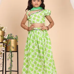 Cutiekins Girls Floral Printed Ready to Wear Cotton Lehenga & Blouse With Dupatta-picture-46