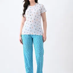 BAESD Floral Printed Cotton Tshirt and Pyjama Night Suit-46