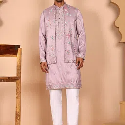 Jompers Men Floral Embroidered Kurta with Pyjama & Waistcoat-picture-10