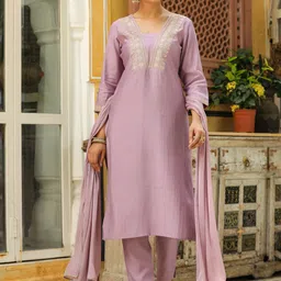 Janasya Women Floral Embroidered Regular Kurta with Trousers & With Dupatta-picture-42