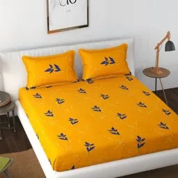 Aura Yellow & Blue Printed Microfiber 144 TC King Bedsheet Set 2.28 m x 2.54 m-image-10