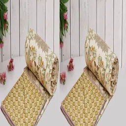 Myntra Elegant Homes Cream-Coloured & Green Set of 2 Floral Microfiber Summer 150 GSM Single Bed Dohar-12