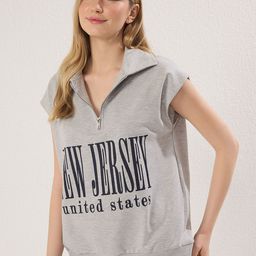 Trendyol Women Typography Printed Polo Collar Oversized T-shirt-picture-2