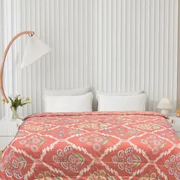 Aura Orange & White Floral Printed Microfiber AC Room 300 GSM Double Bed Comforter-image-81