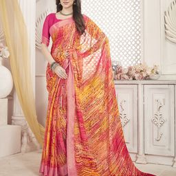 Dori Pure Chiffon Abstract Printed Saree With Unstitched Blouse Piece-3