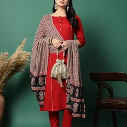 Sangria Panelled Straight Kurta & Trouser With Printed Dupatta-picture-38