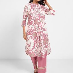 RANGMANCH BY PANTALOONS Women Floral Printed Cotton Kurta with Trousers-image-84