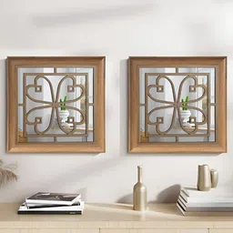 Art Street 2 Pcs Beige Square Shape Decorative Wall Mirror-34