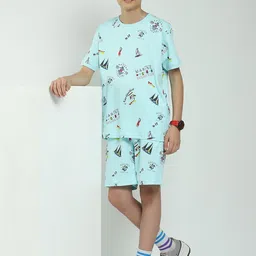Monte Carlo Boys Printed Pure Cotton Round Neck T-Shirt & Bermuda Shorts Clothing Set-image-98