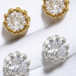 DressBerry Set Of 2 Gold And Silver Plated Cubic Zirconia Studded Circular Shaped Studs-1