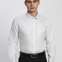 Peter England Elite Checked Spread Collar Pure Cotton Slim Fit Formal Shirt-picture-11
