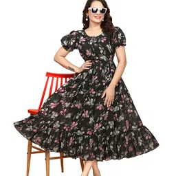 Anouk Floral Print Puff Sleeve Georgette Maxi Dress-image-37