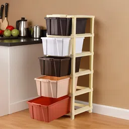 Kuber Industries Brown 5-Tier Collapsible Storage Drawer-40