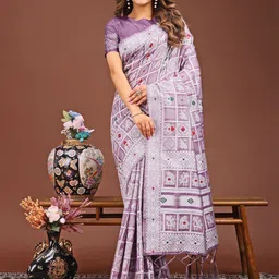 LeeliPeeri Designer Checked Zari Linen Blend Saree-58