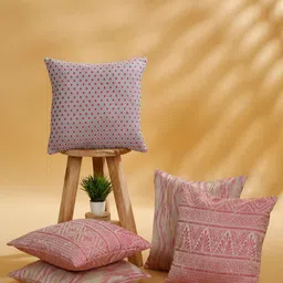 ROSARA HOME Pink & Yellow 5 Pieces Cushion Covers-50