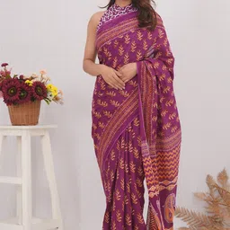 Vanedik Floral Pure Cotton Block Print Saree-picture-8