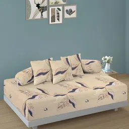 Arrabi 6Pcs Cream-Colored & Blue Leaf-Printed Skin-Friendly Superfine Quality Diwan Set-24