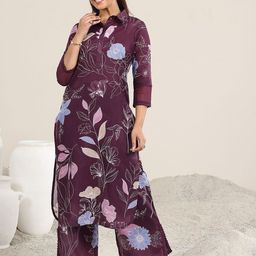 Libas Floral Printed Shirt Collar Straight Kurta With Palazzos-37