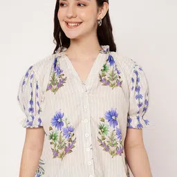 CHARMGAL Women Floral Printed V-Neck Puff Sleeve Shirt Style Top-picture-15